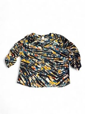 Love Multicolor Abstract Zebra Print Top with Ruched Sleeves